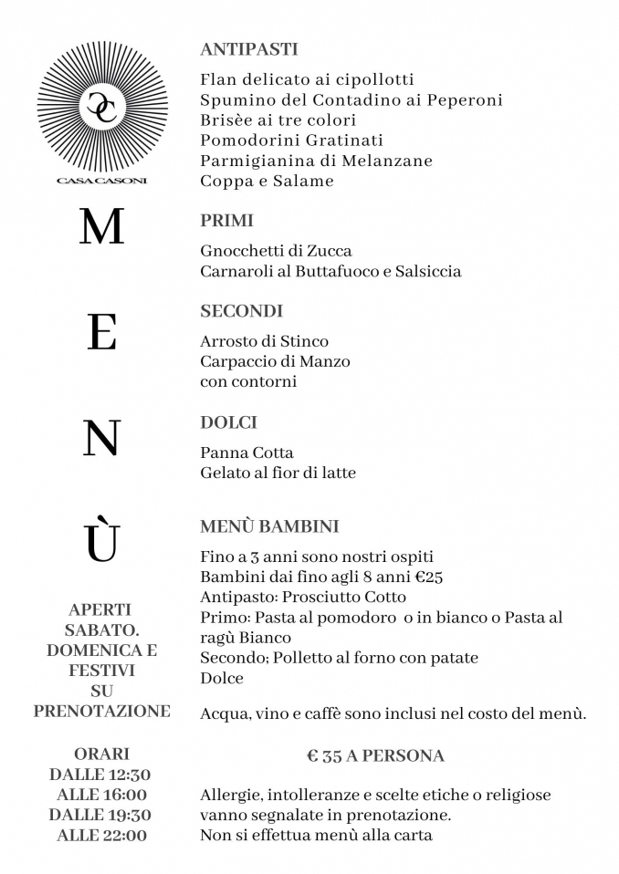 Pranzo di Sabato 13 e Domenica 14 Settembre - CASA CASONI